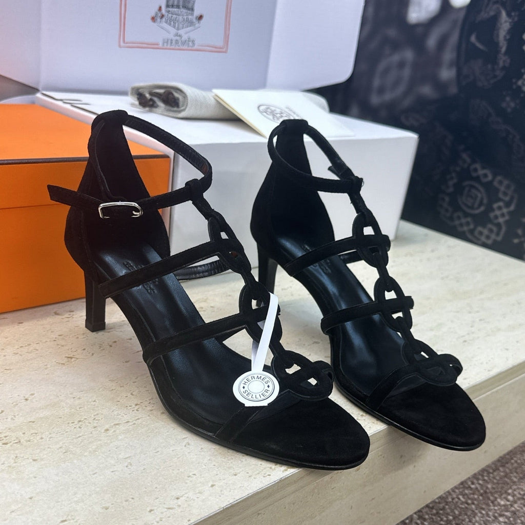 HM 26ss High Heels Sandals 70 Black Suede 633218