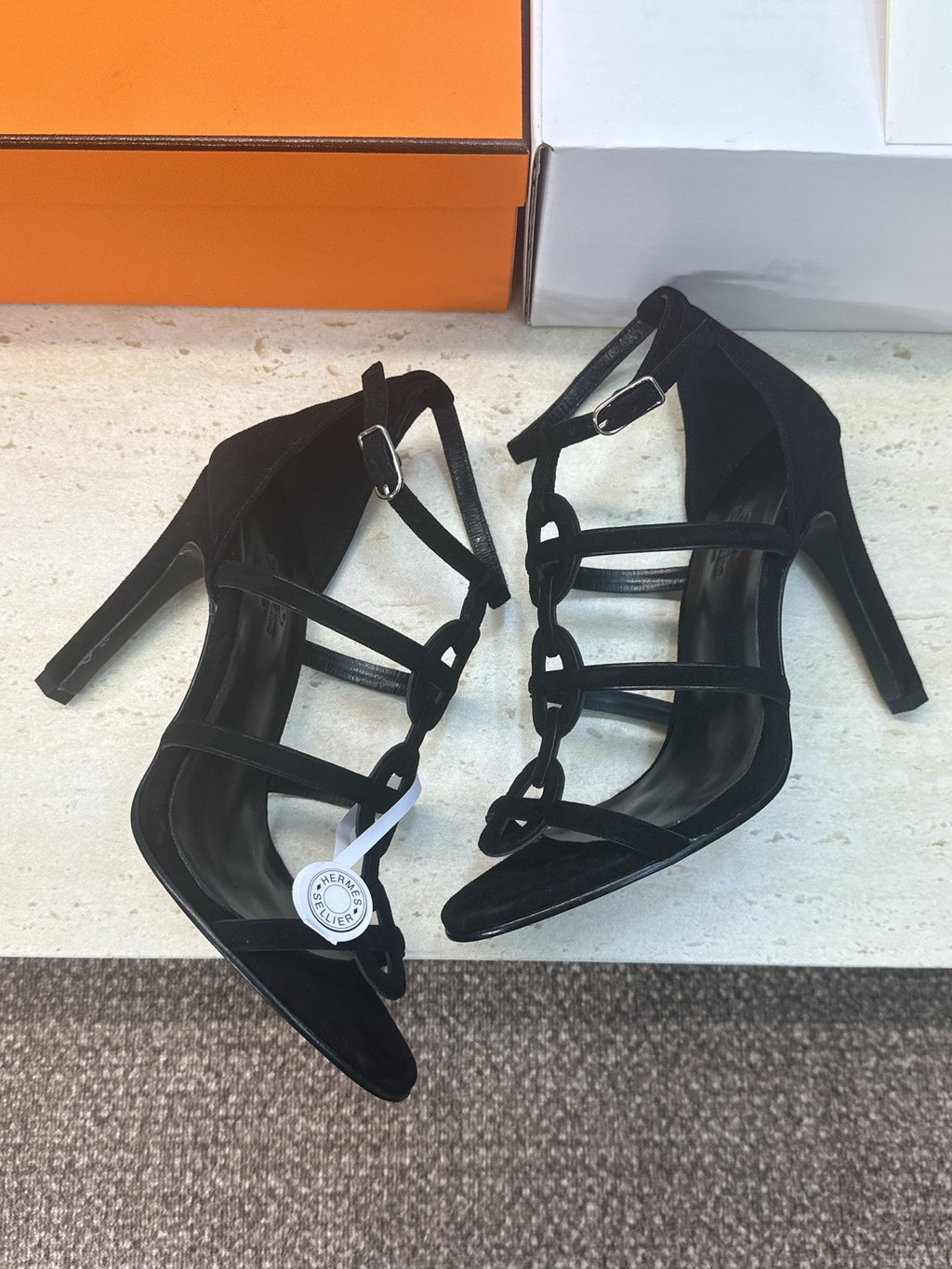 HM 26ss High Heels Sandals 95 Black Suede 633225