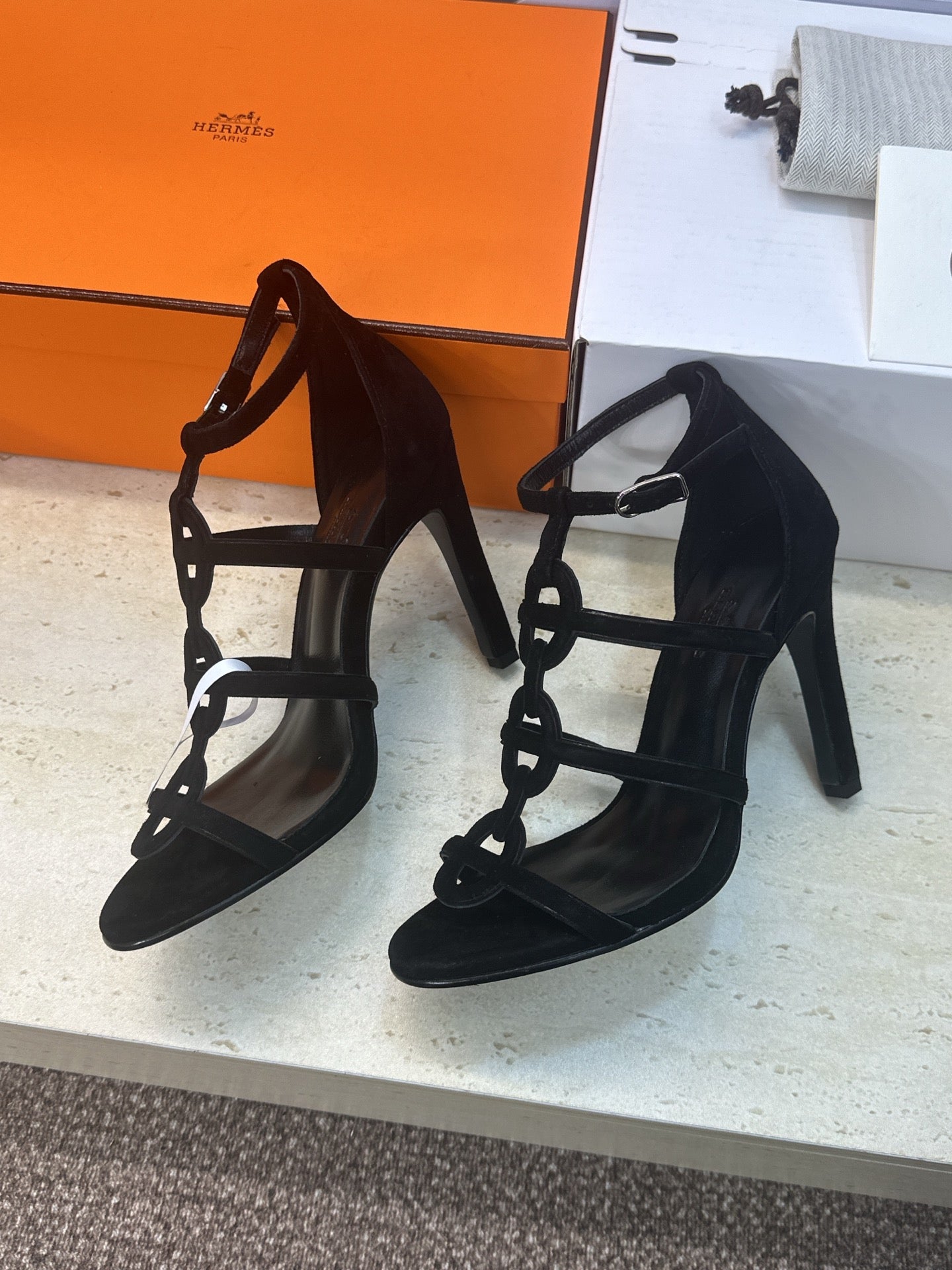 HM 26ss High Heels Sandals 95 Black Suede 633225
