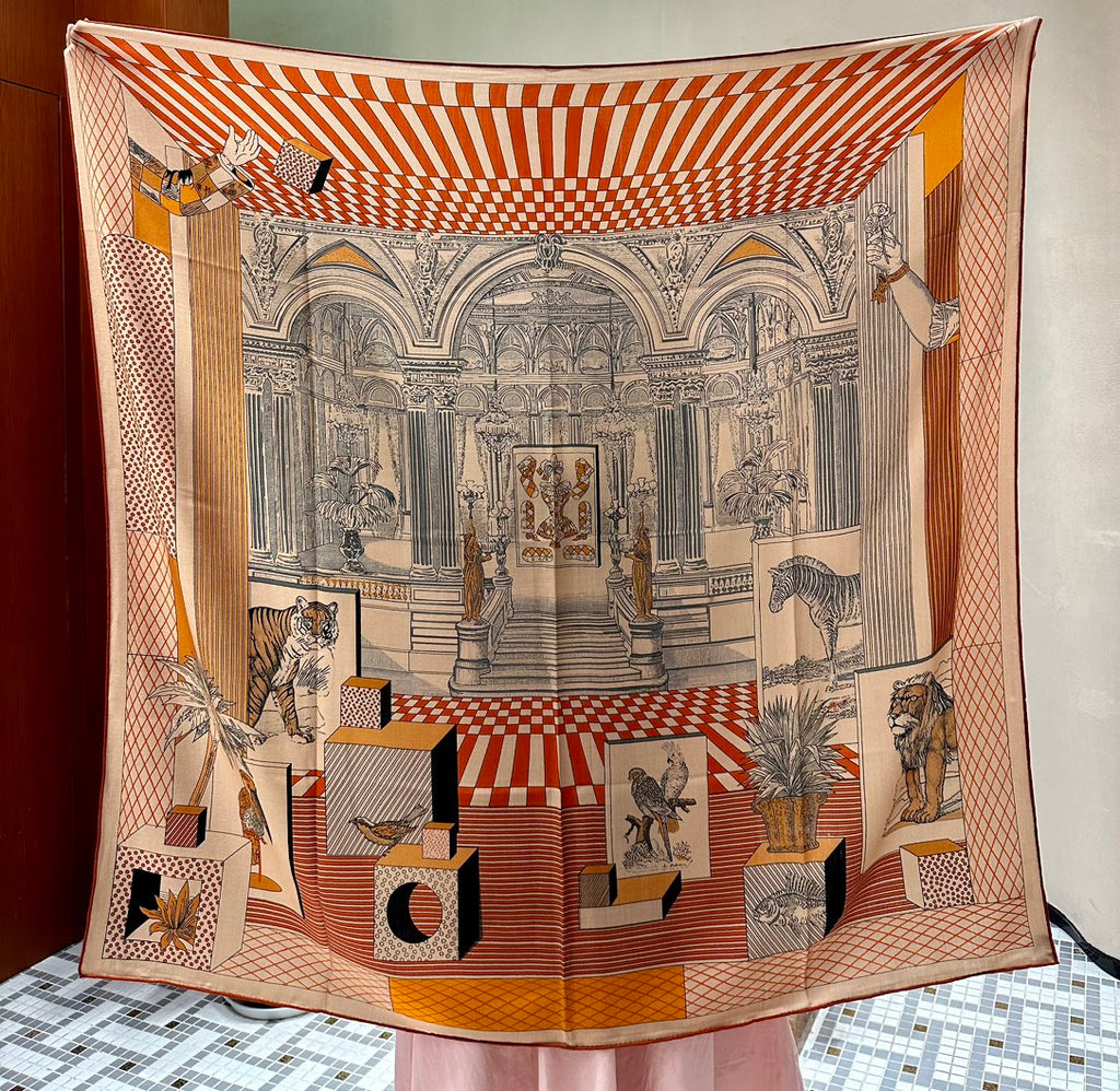 Grand Theatre Nouveau Scarf 140 CM In Orange Colorful Silk 385352