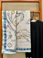 Chevaux Dechaines Shawl 135 CM IN Light Blue Colorful Cashmere Silk 373686