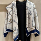 Chevaux Dechaines Shawl 135 CM IN Blue Purple Colorful Cashmere Silk 373687