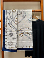 Chevaux Dechaines Shawl 135 CM IN Blue Purple Colorful Cashmere Silk 373687