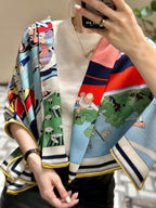 Locomotion Shawl 140 CM In Light Blue Colorful Cashmere And Silk 384147