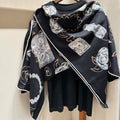 CC Square Scarf 140 CM In Black White Cashmere Silk 408655