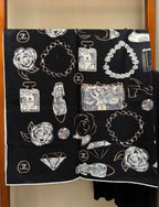 CC Square Scarf 140 CM In Black White Cashmere Silk 408655
