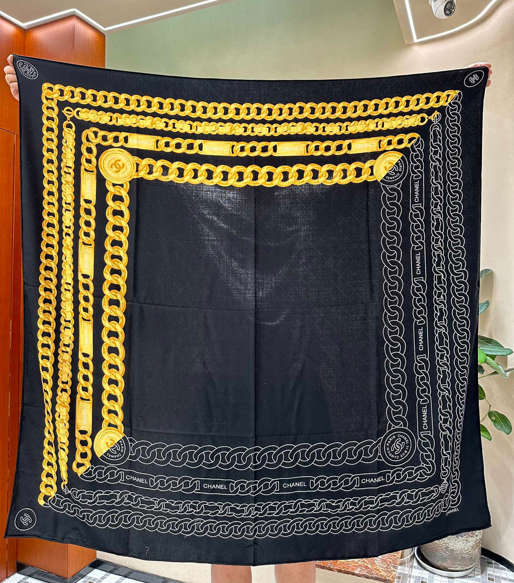 CC Square Scarf 140 CM In Black Mix Yellow White Velvet Fabric 420128