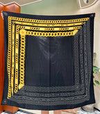 CC Square Scarf 140 CM In Black Mix Yellow White Velvet Fabric 420128