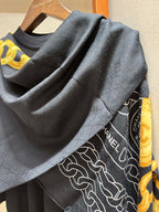 CC Square Scarf 140 CM In Black Mix Yellow White Velvet Fabric 420128
