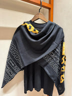 CC Square Scarf 140 CM In Black Mix Yellow White Velvet Fabric 420128