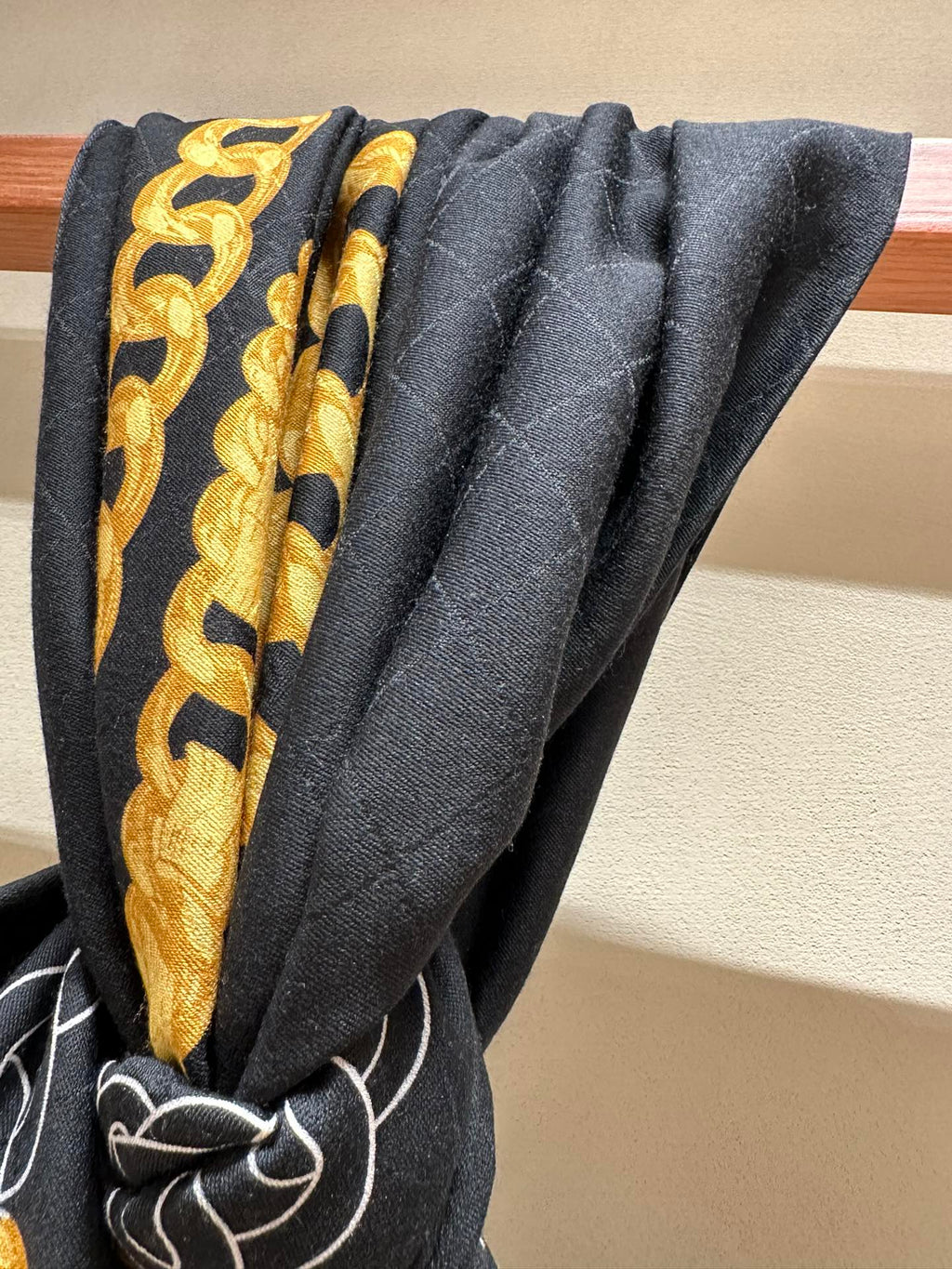 CC Square Scarf 140 CM In Black Mix Yellow White Velvet Fabric 420128