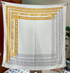 CC Square Scarf 140 CM In White Mix Yellow Black Velvet Fabric 420129