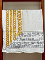 CC Square Scarf 140 CM In White Mix Yellow Black Velvet Fabric 420129
