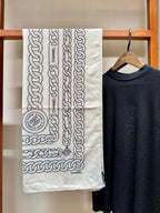 CC Square Scarf 140 CM In White Mix Yellow Black Velvet Fabric 420129