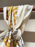CC Square Scarf 140 CM In White Mix Yellow Black Velvet Fabric 420129