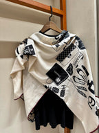 CC Square Scarf 140 CM In White Black Silk Cashmere 413676