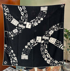 CC Square Scarf 140 CM In Black White Silk Cashmere 413675