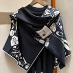 CC Square Scarf 140 CM In Black White Silk Cashmere 413675