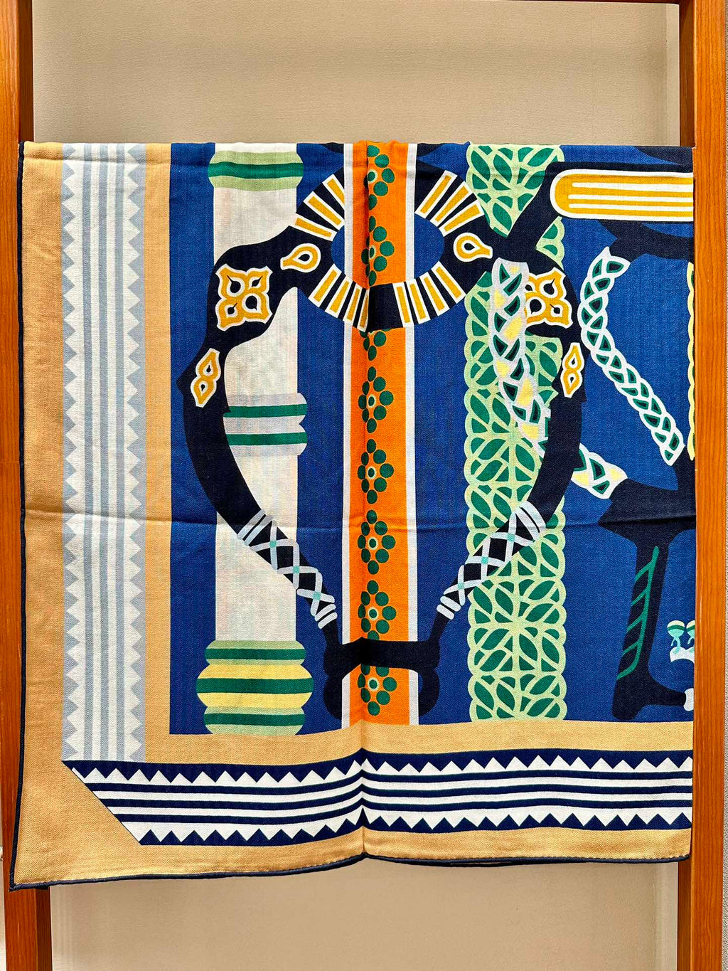 Fantaisie d'Etriers Shawl 140 CM Green Mix Blue Colorful Silk