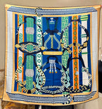 Fantaisie d'Etriers Scarf  140 CM Green Mix Blue Colorful Silk