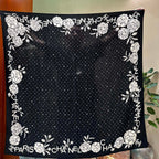 CC Square Scarf 140 CM In Black Mix White Cashmere Silk 383803