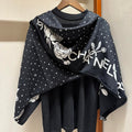 CC Square Scarf 140 CM In Black Mix White Cashmere Silk 383803