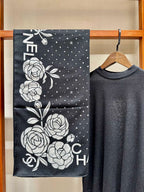CC Square Scarf 140 CM In Black Mix White Cashmere Silk 383803