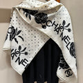 CC Square Scarf 140 CM In White Mix Black Silk 396374