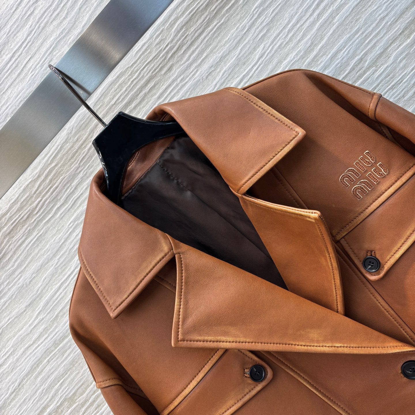 Miu Miu 25 Leather Jacket Brown Lambskin