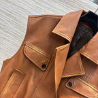 Miu Miu 25 Leather Vest Jacket Brown Lambskin