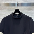 Prada 25 Patchwork Short-sleeved Dress Black mix Beige Cotton