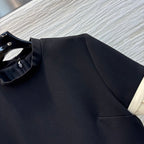Prada 25 Patchwork Short-sleeved Dress Black mix Beige Cotton