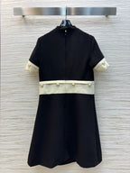 Prada 25 Patchwork Short-sleeved Dress Black mix Beige Cotton