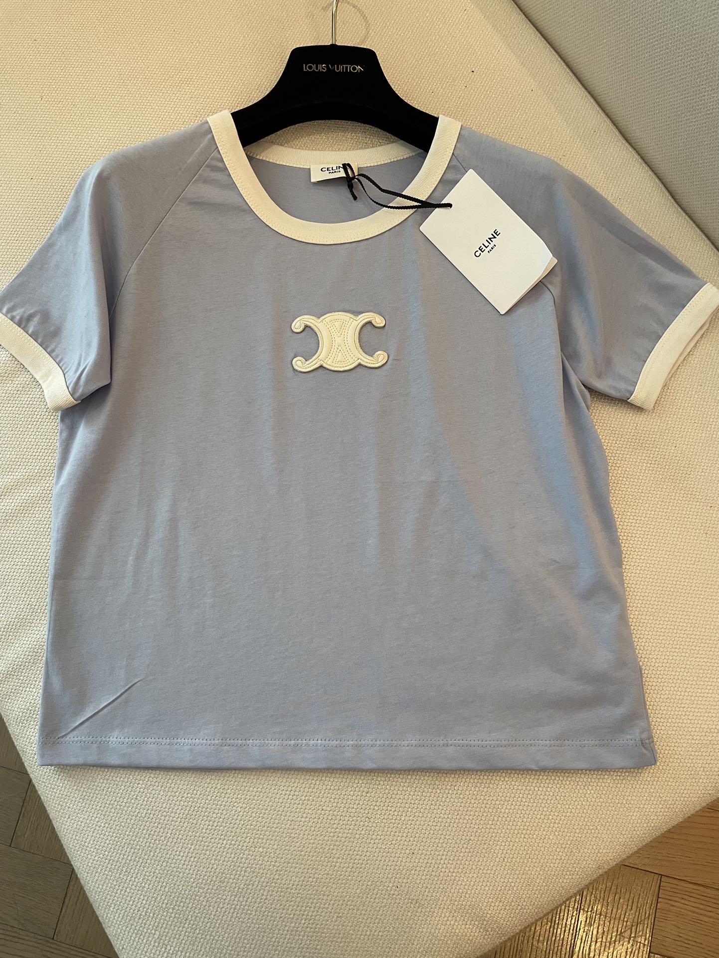 Celine T-shirt Light Blue mix White Cotton