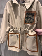 Fendi Hooded Windbreaker Jacket Beige Cotton