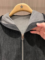CD Hooded Waistband Denim Jacket Black mix Gray Cotton