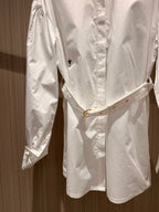 CD Stand-up Collar Long-sleeved Shirt Dress White Cotton
