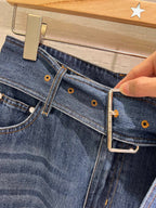LV Large Belt Decorated Jeans Blue Cotton