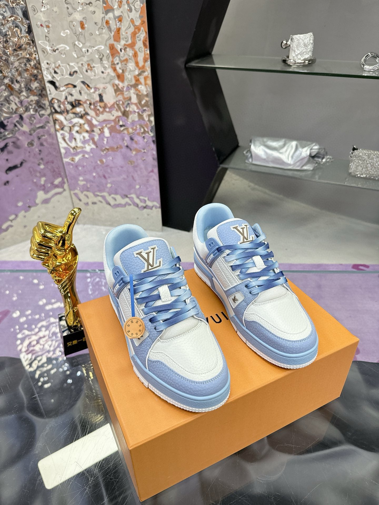 LV Trainer Sneaker Blue Mix White  Cowhide