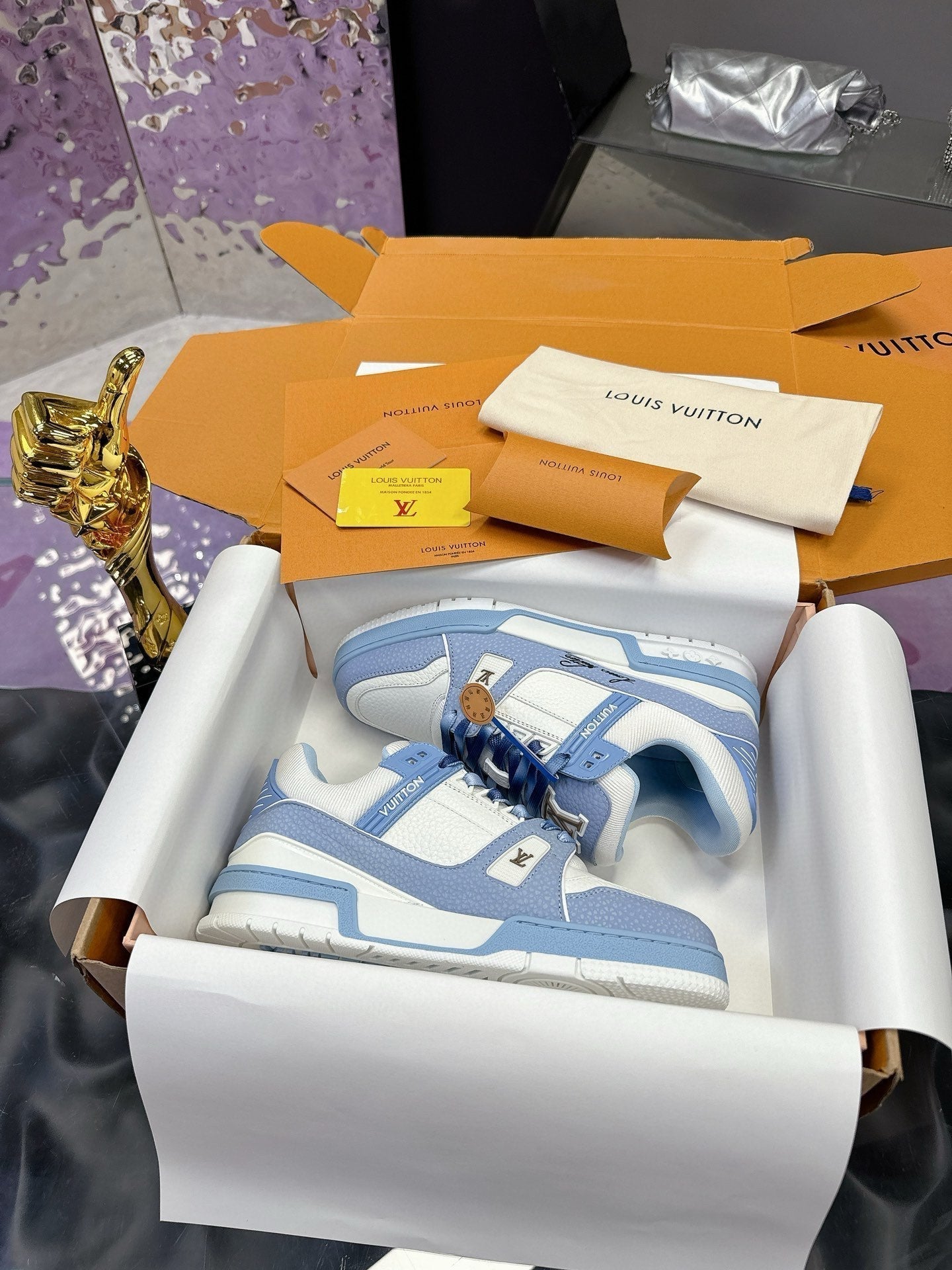 LV Trainer Sneaker Blue Mix White  Cowhide