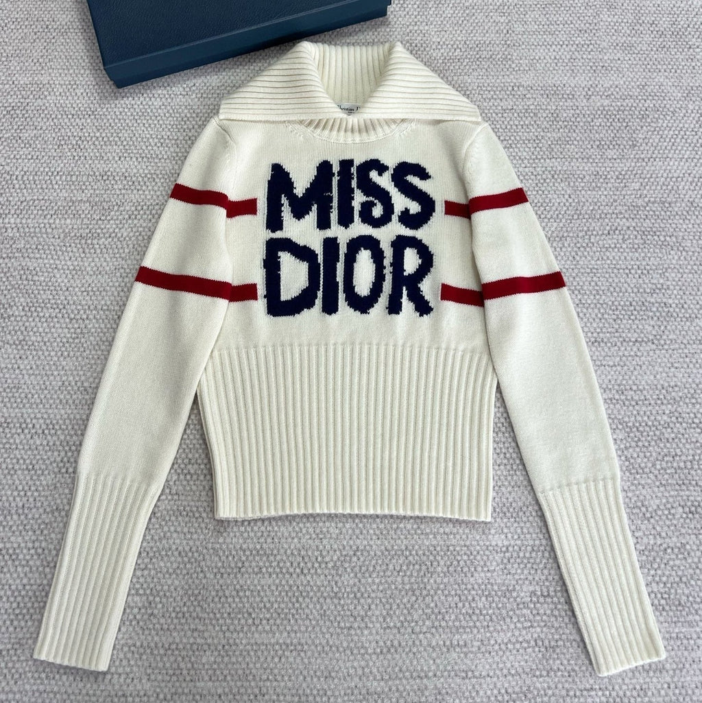 CD Turtleneck Sweater White Blue Red Wool Cashmere