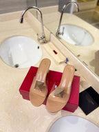 HIGH MULE 60MM IN CAMEL BEIGE SHEEPSKIN AND TRANSPARENT PVC