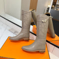 HM Jumping Boot 20MM Grey Beige Printed Pattern Cowhide 992360