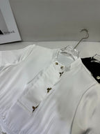 LV 25 Metal Petal Decoration Round Neck Dress Black White Polyester Acetate