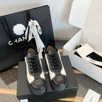 CC Sneaker 40mm In Black Mix White Printed Logo Calfskin 940681