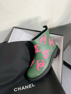CC Rain boots In Green With Pink Logo Natural Rubber 949790