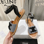LYMPIA SANDAL IN TRIOMPHE MACCRAMÃ‰ COTTON & CALFSKIN BLACK/NAVY