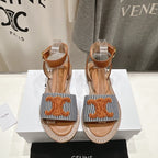 LYMPIA SANDAL IN TRIOMPHE MACCRAMÃ‰ COTTON & CALFSKIN BRONZE BROWN/NAVY