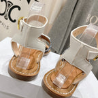 LYMPIA SANDAL IN TRIOMPHE MACCRAMÃ‰ COTTON & CALFSKIN OFF WHITE / NAVY