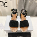 LYMPIA SANDAL IN TRIOMPHE MACCRAMÃ‰ COTTON & CALFSKIN BLACK